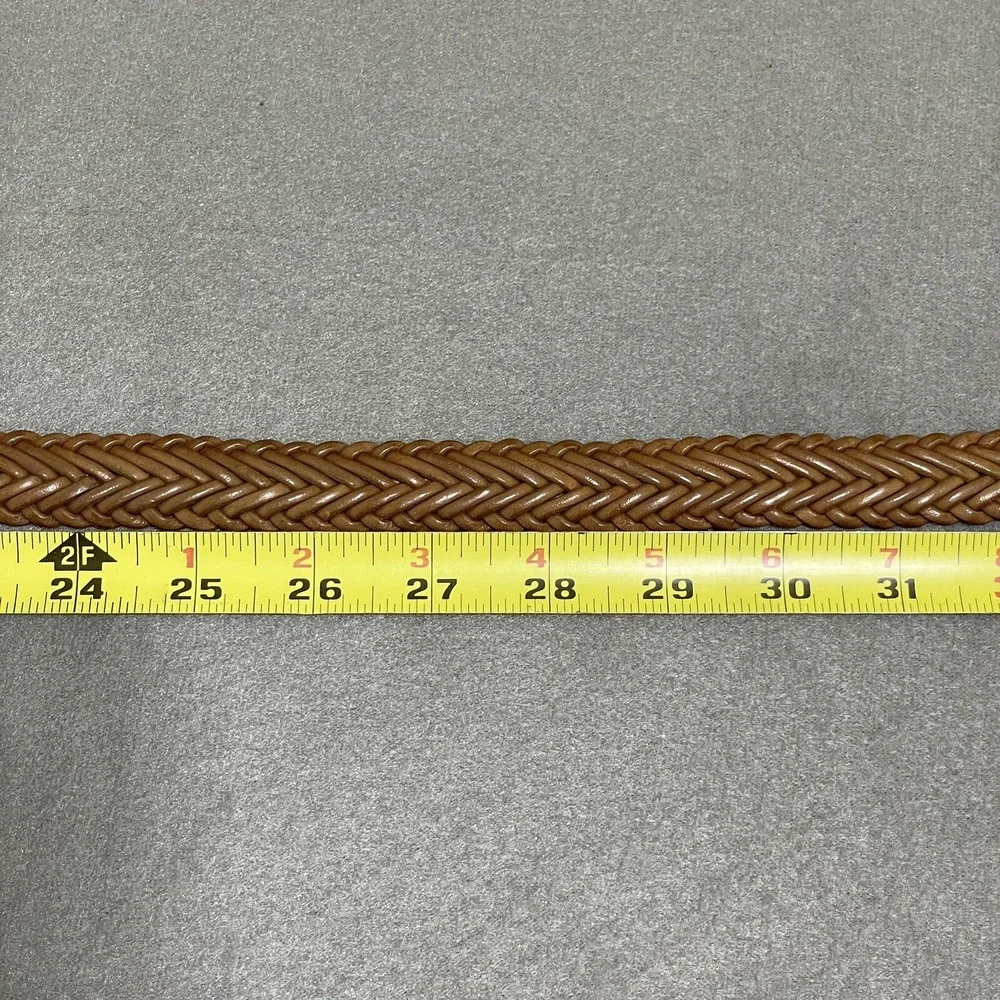 Vintage Leather Braided Belt Silver Hardware Brown Women's‎ Adjustable 90s Woven